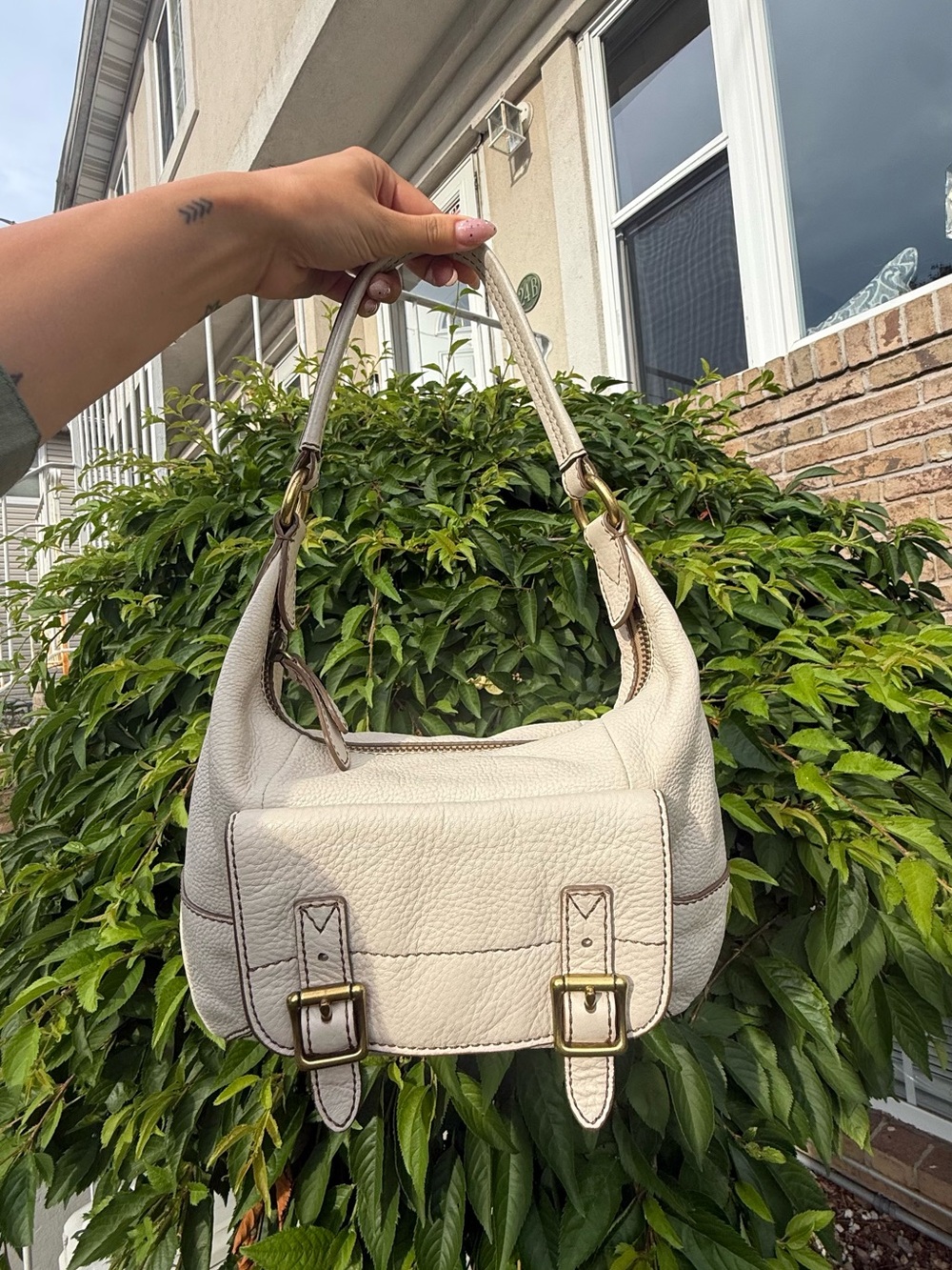 Fossil Tate Hobo Bag Ivory Pebbled Leather Shoulder Bag Boho Slouchy Purse